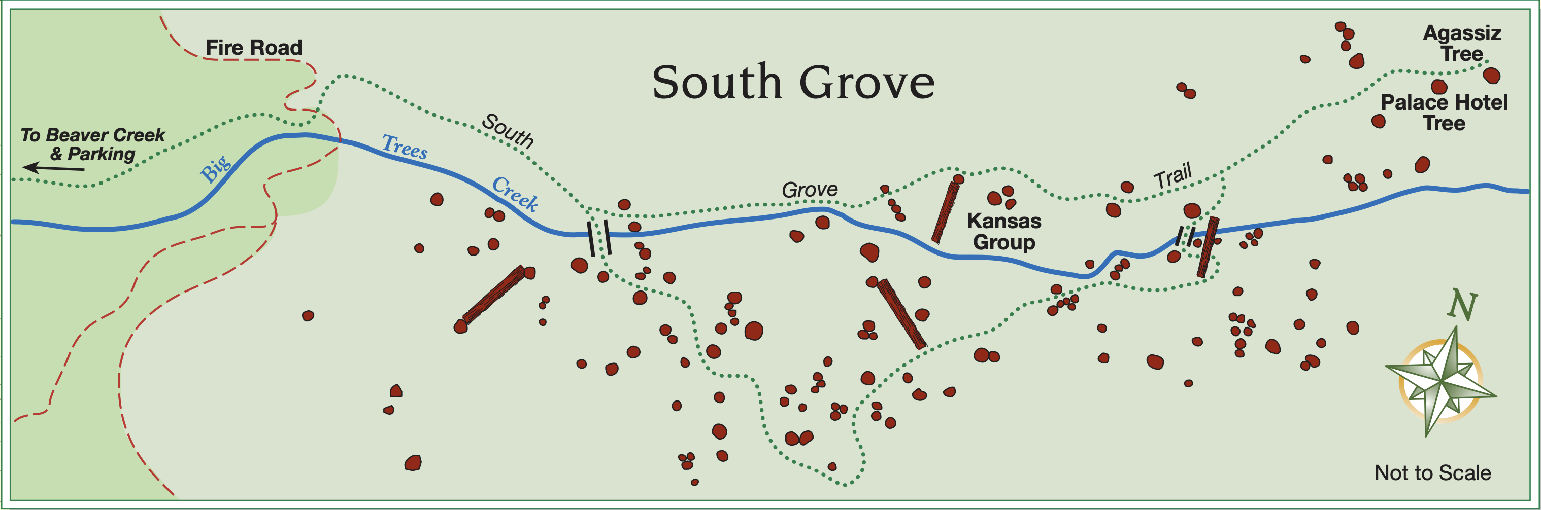 South Grove Trail inset from the Calaveras Big Trees State Park brochure. Map from California State Parks.